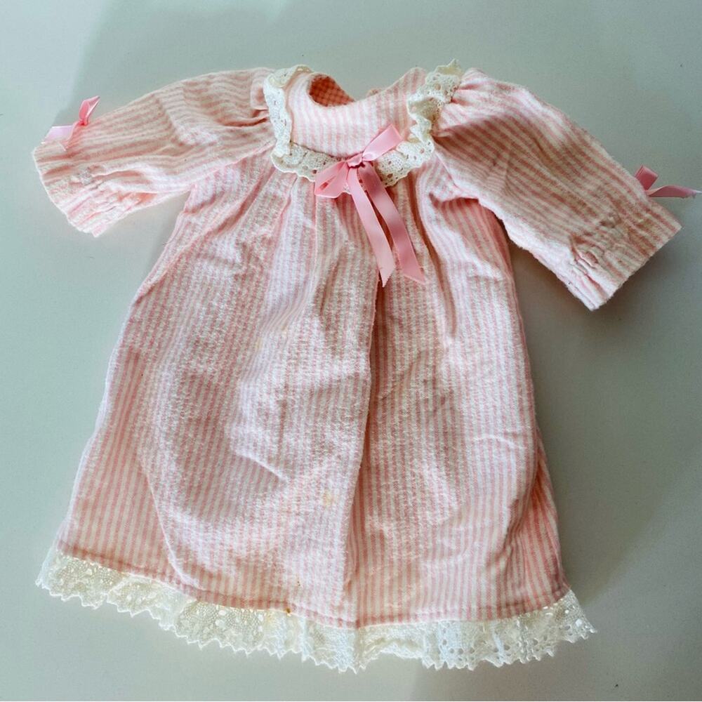 AMERICAN GIRL DOLL Peach Pink Stripe Sleep Night Gown Dress Ribbon Tie Lace